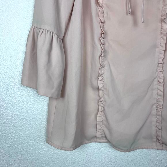 Karl Lagerfeld Paris Blush Pink Ruffle Tie Neck Blouse Bell Sleeve Top Blouse S - Picture 4 of 5